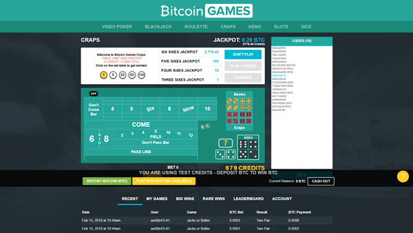 bitcoin.com games craps page