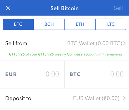 coinbase sell btc page