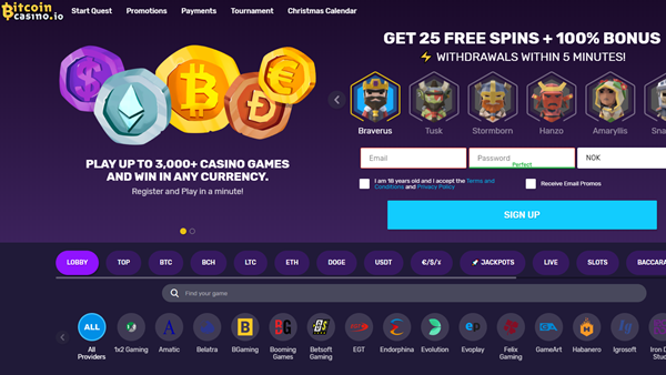 Bitcoincasino.io landing page